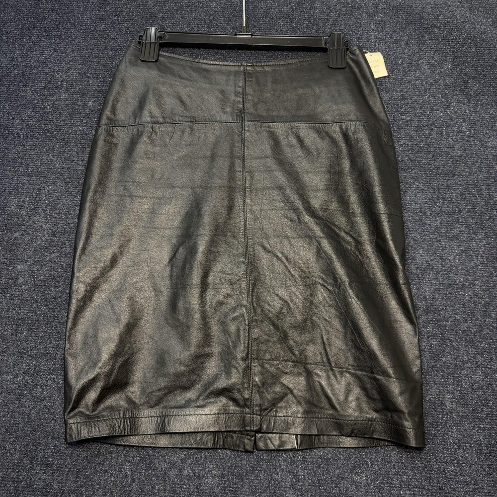 Vintage Limited Express Skirt Womens 7 Black Leather Pencil Knee Length Slit